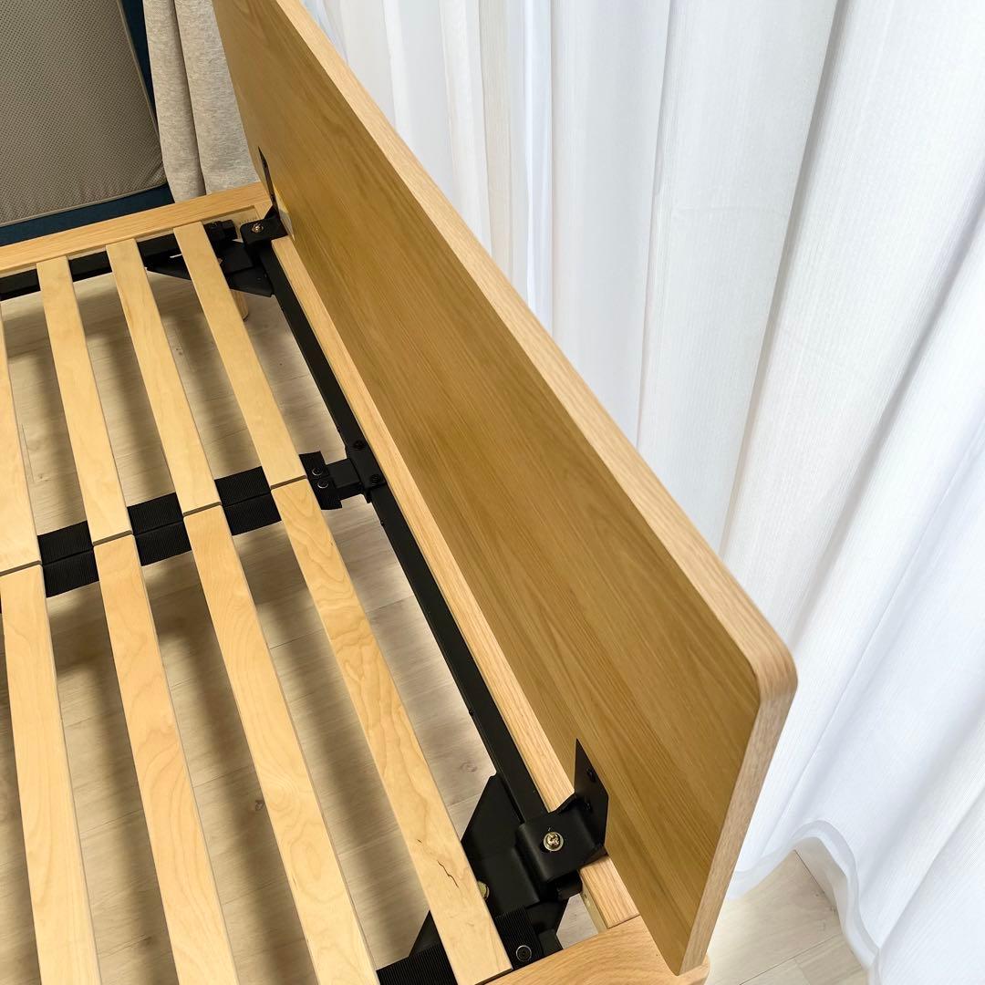 無印 木製ベッドフレーム オーク材突板 ダブル ヘッドボード付き