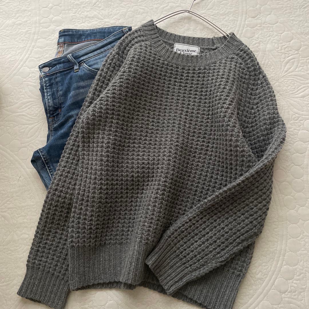 Deuxieme Classe バスケット編みクルーネックニット　コットンウール