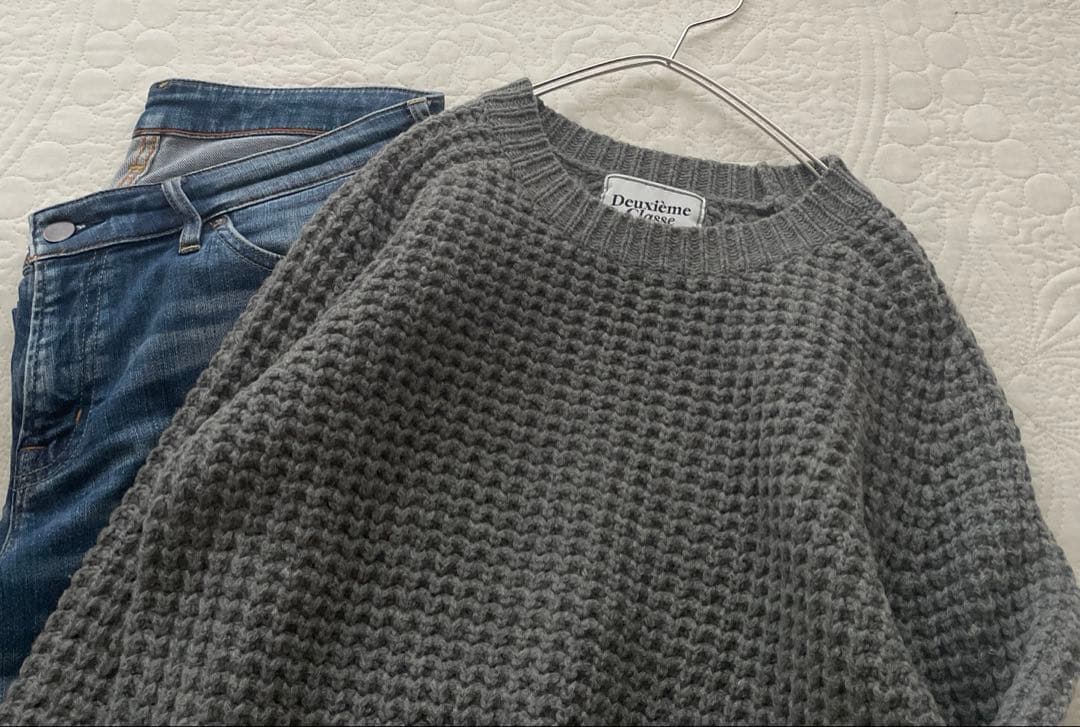 Deuxieme Classe バスケット編みクルーネックニット　コットンウール