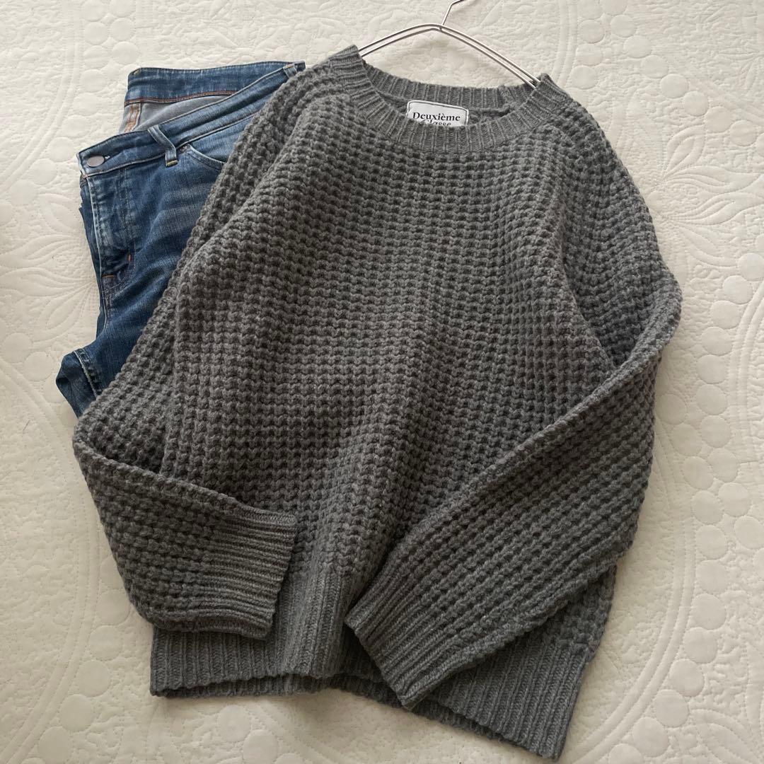 Deuxieme Classe バスケット編みクルーネックニット　コットンウール