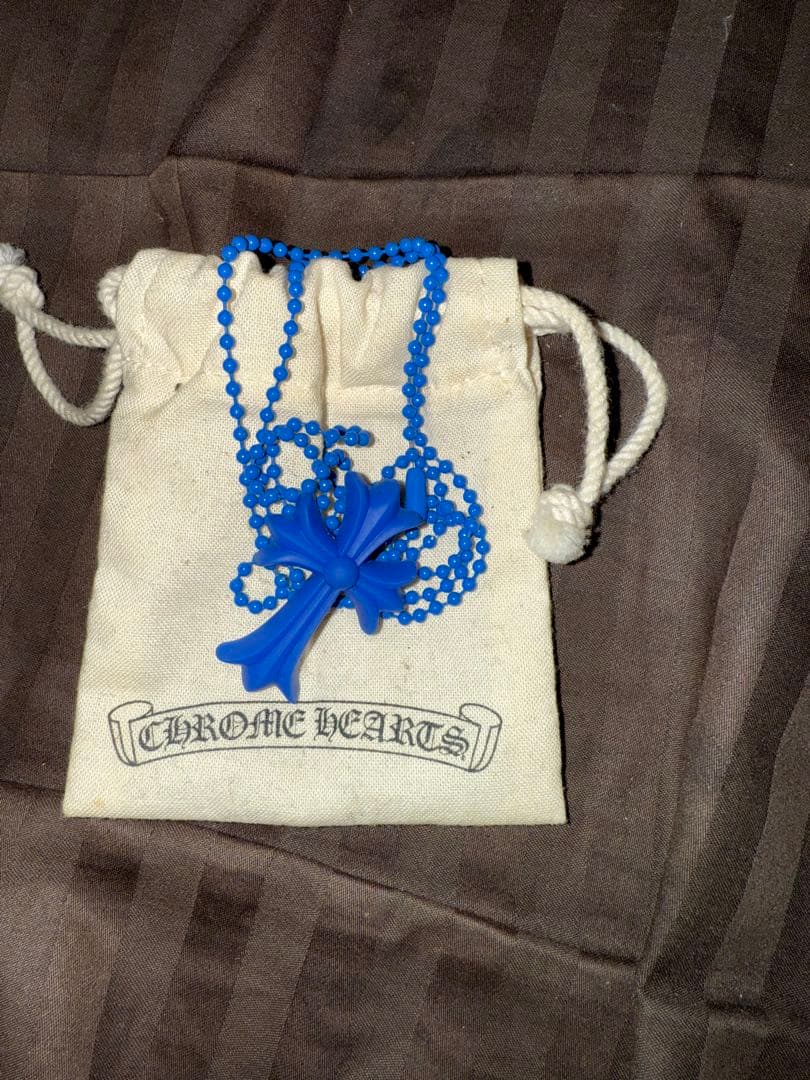 クロムハーツ クロス ネックレス ブルー　ラバーネックレス　美品　正規品