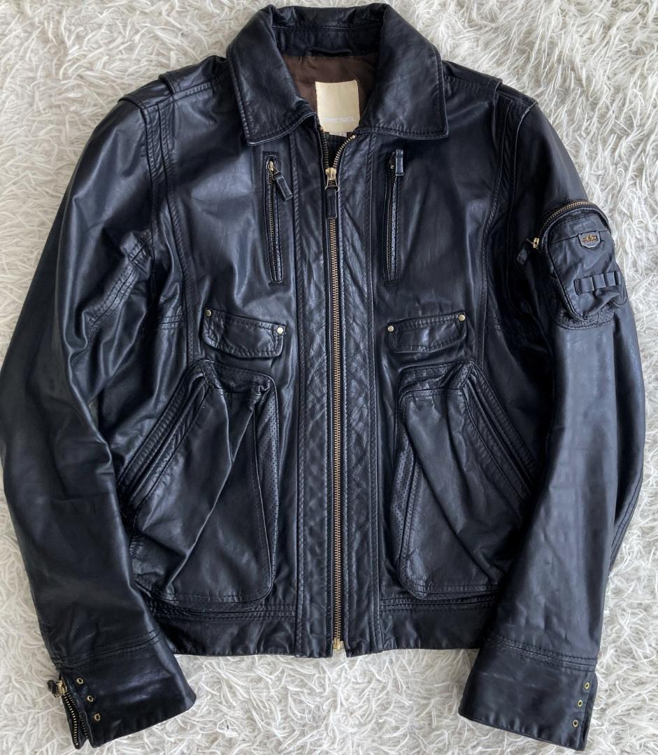 【極美品】DIESEL　ディーゼル　レザーライダースジャケット　牛革　ブラック