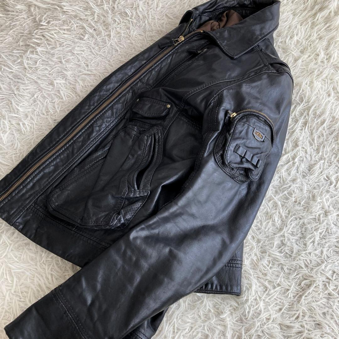【極美品】DIESEL　ディーゼル　レザーライダースジャケット　牛革　ブラック
