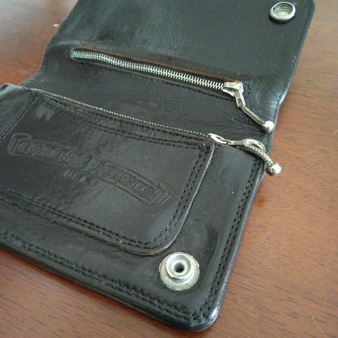 【クロムハーツ】 ブラックレザー 2ジップ　折り財布　修理補填確認書付