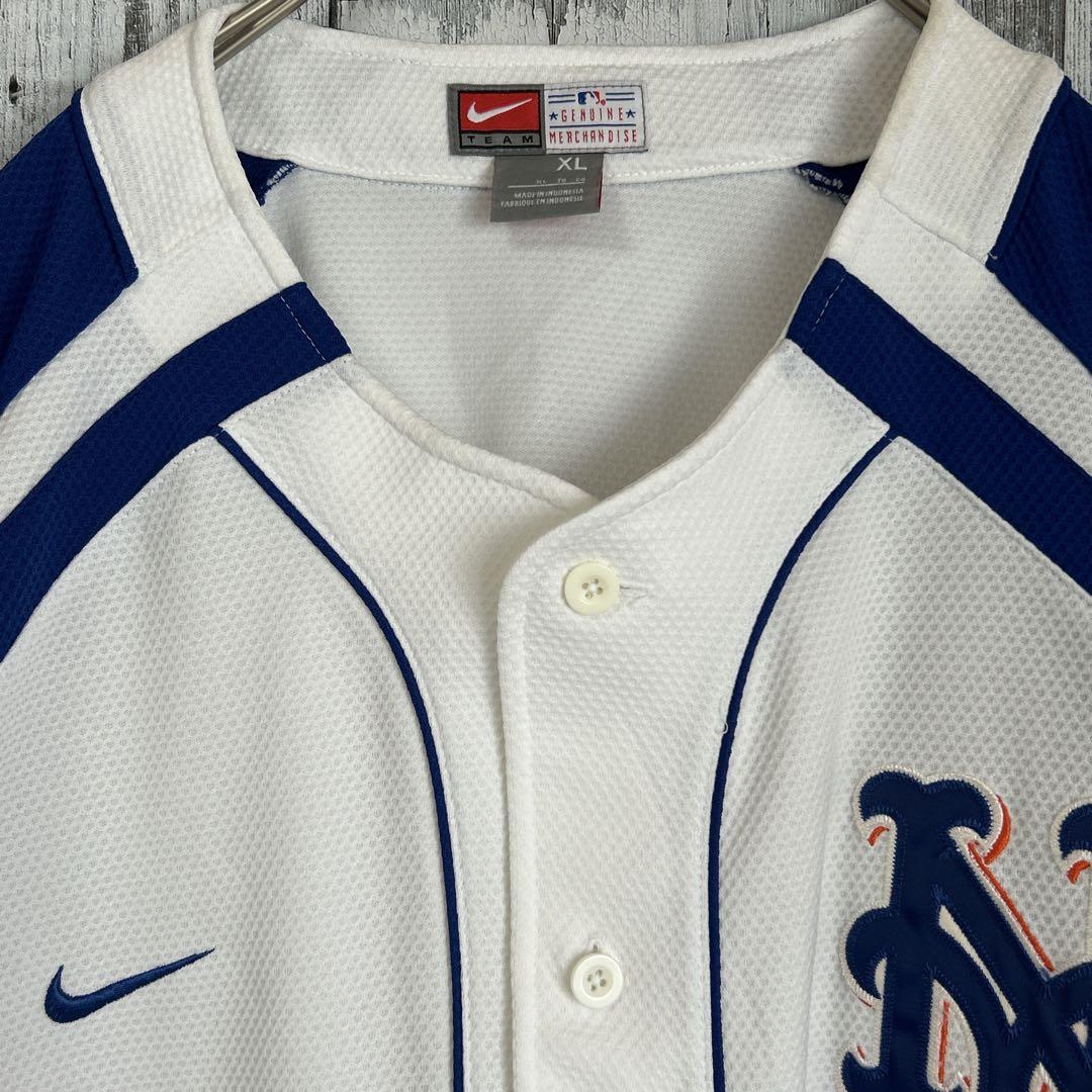 NIKE ナイキ メッツ ゲームシャツ XL 刺繍ロゴ 全刺繍 MLB 青 白
