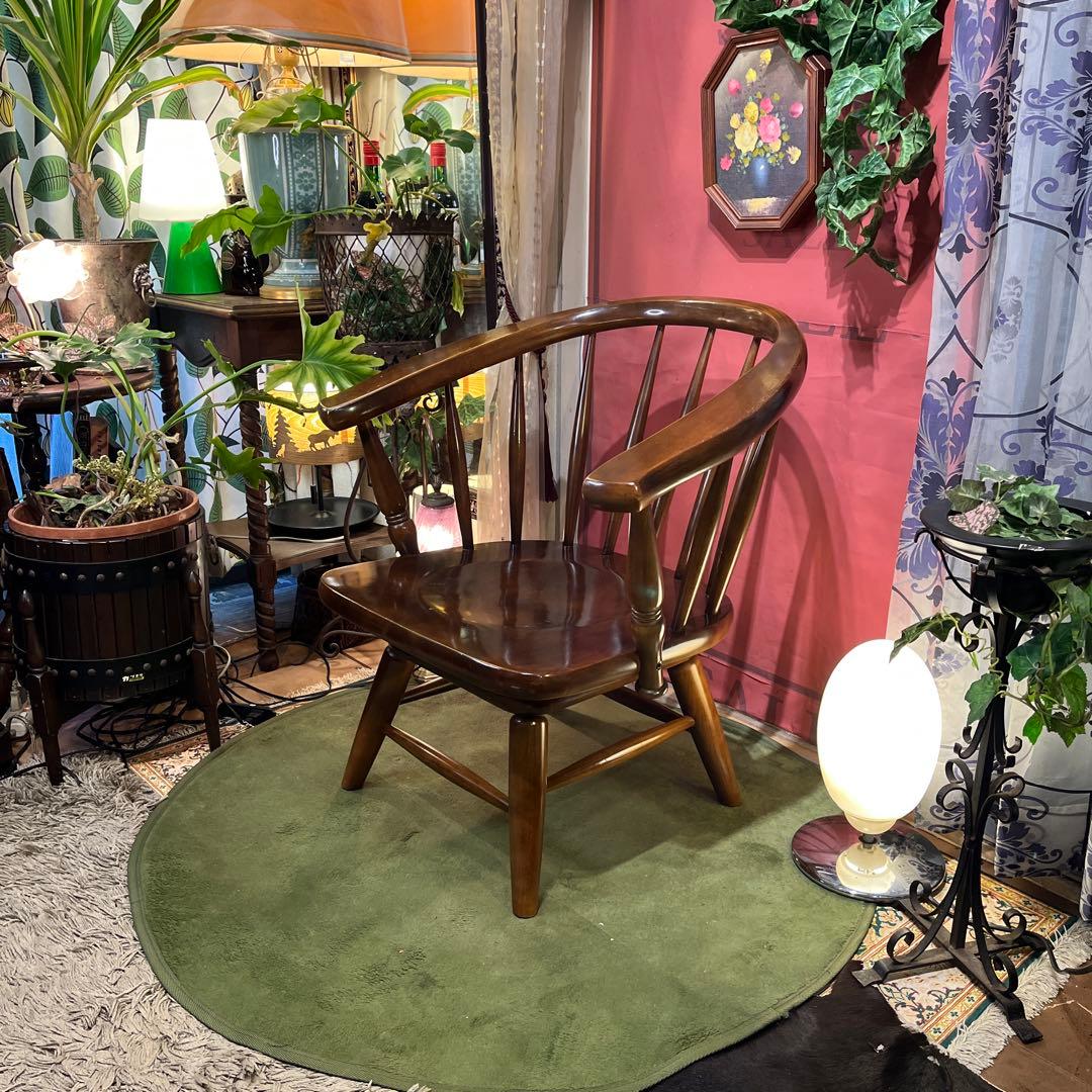 L１　オールドヴィンテージ 柏木工 ３６０度回転　ブナ無垢材　アームチェア