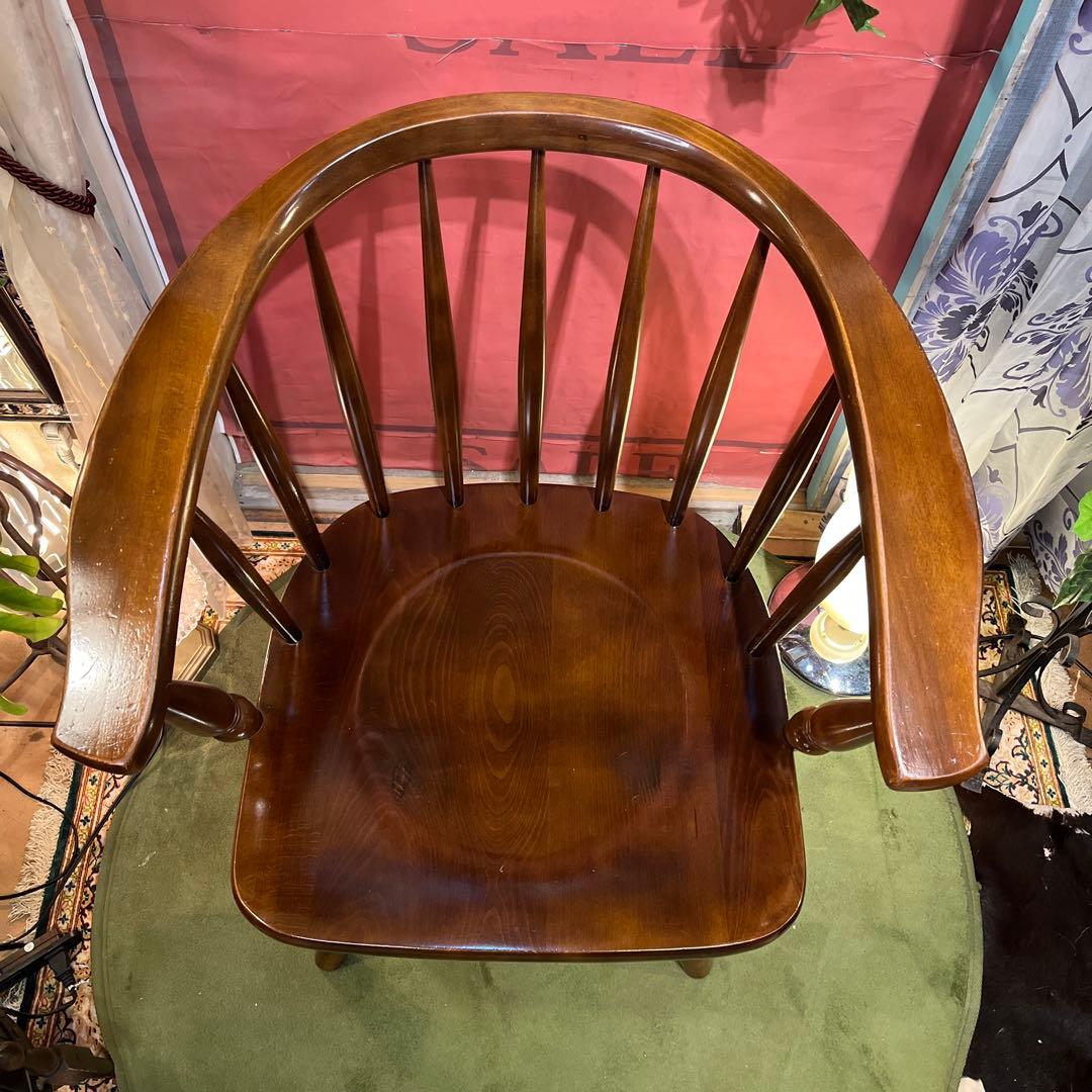 L１　オールドヴィンテージ 柏木工 ３６０度回転　ブナ無垢材　アームチェア