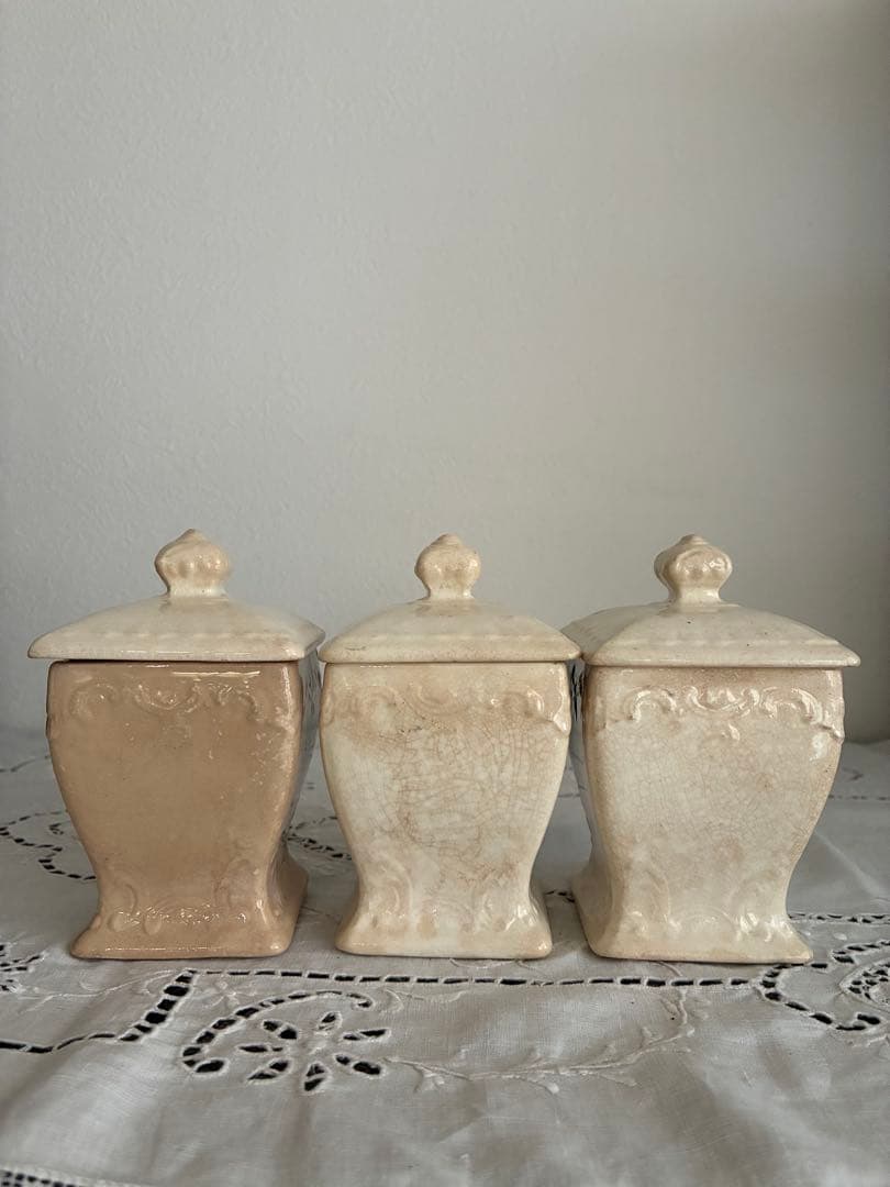 フランス　アンティーク　陶器　キャニスター　小さめ