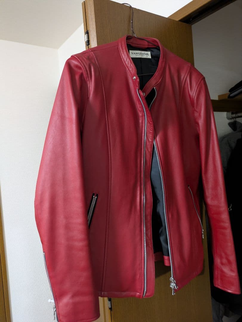 【Vanquish】レザーシングルライダースジャケット 赤