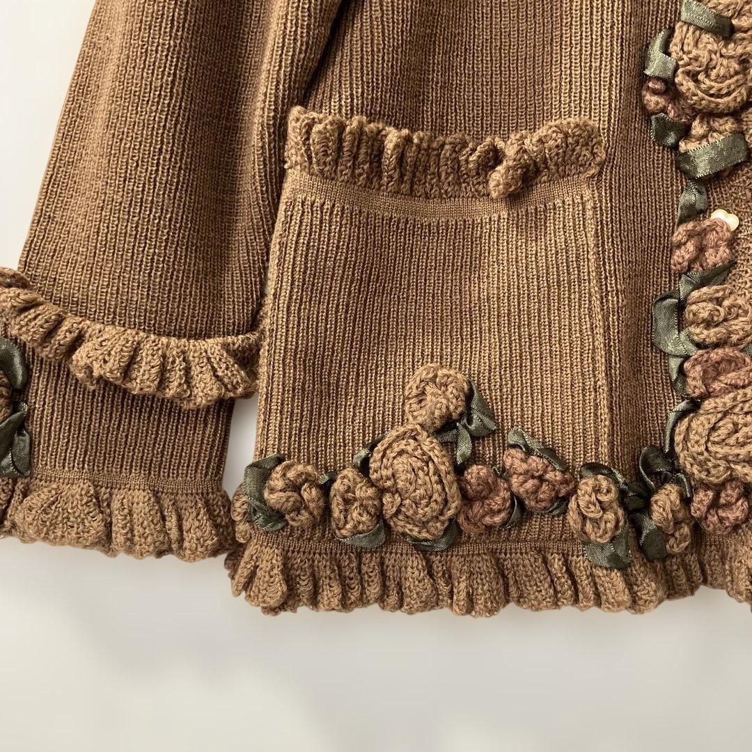 ＊美品＊アトリエまりこ／花柄モチーフ　ニット　　ブラウン