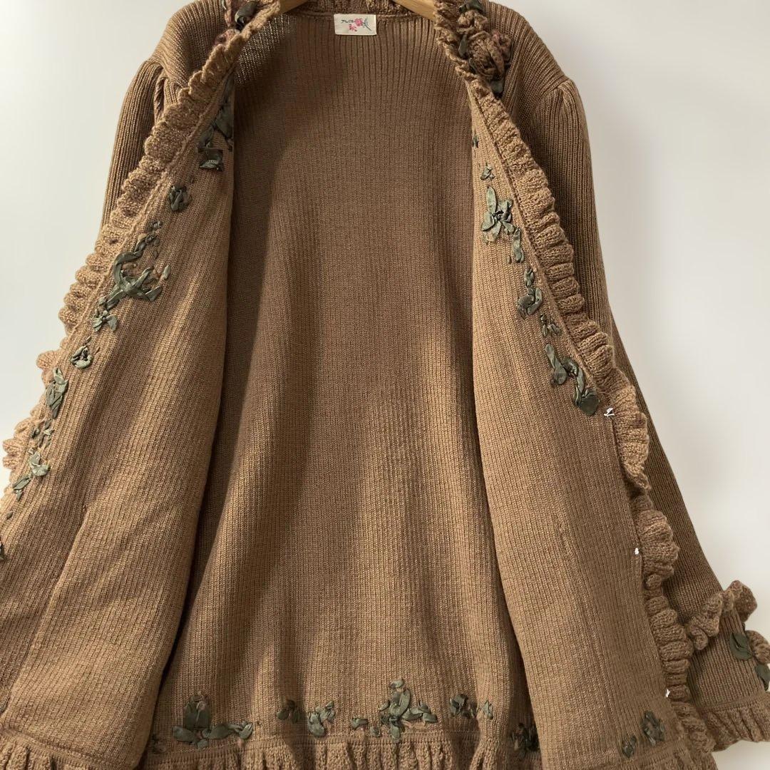 ＊美品＊アトリエまりこ／花柄モチーフ　ニット　　ブラウン