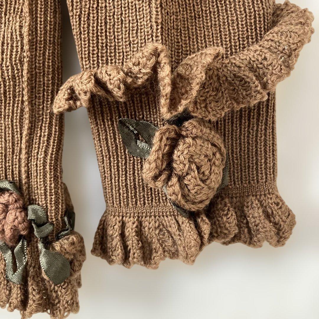 ＊美品＊アトリエまりこ／花柄モチーフ　ニット　　ブラウン