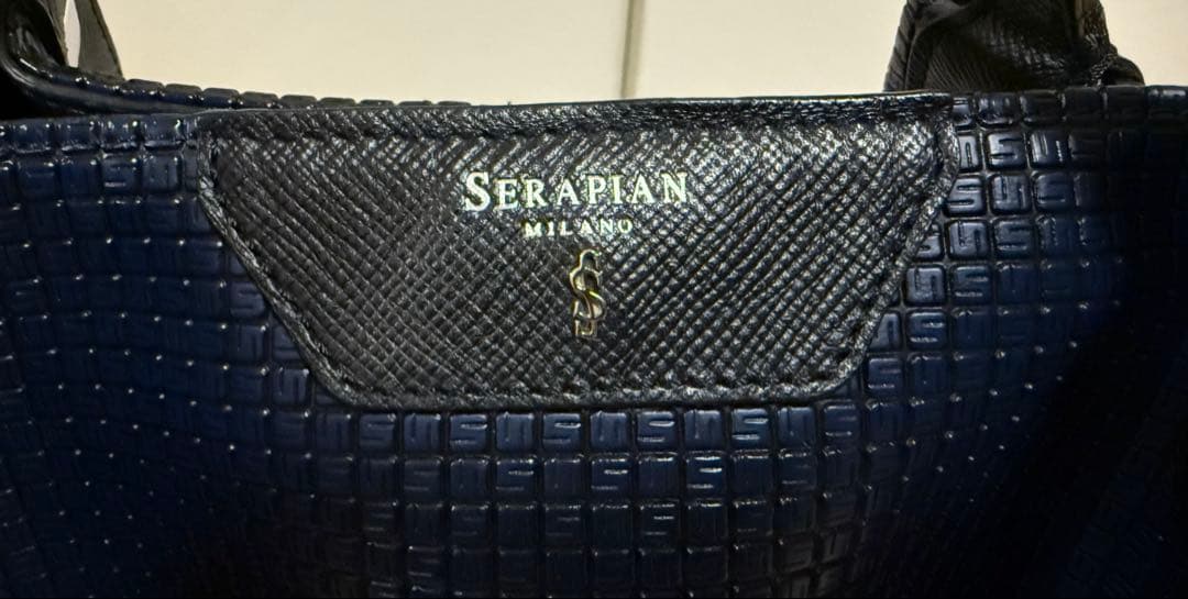 SERAPIAN ネイビー レザートートバッグ