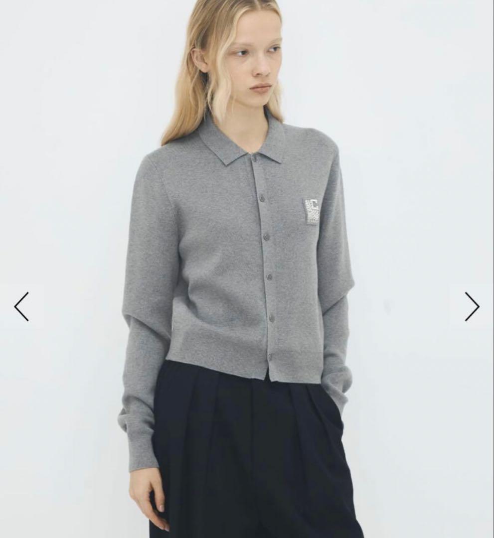 試着のみ美品：CABaN コットンカシミヤ パールロゴポロカーディガン グレー