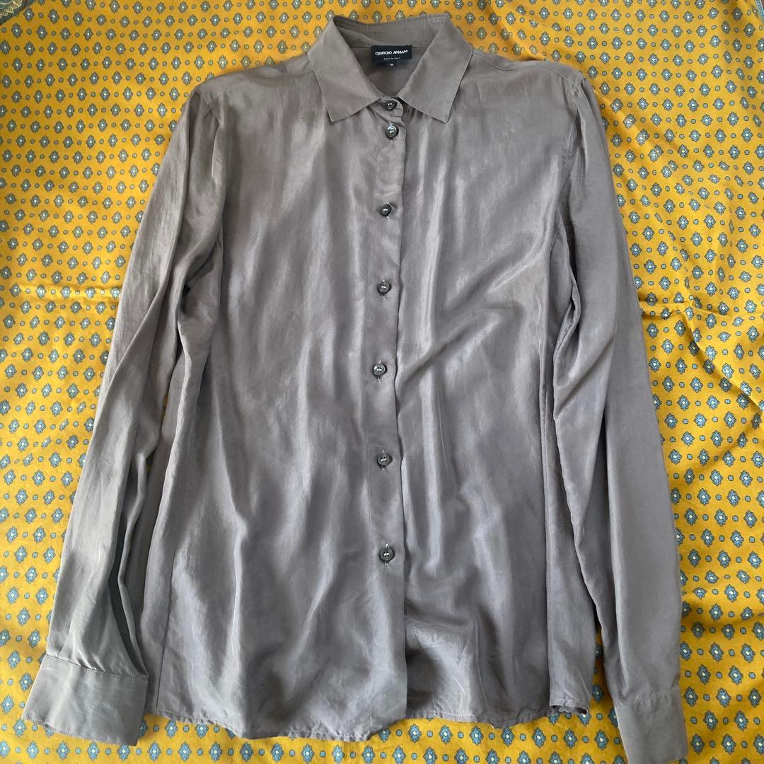 ジョルジオアルマーニ　44 グレー シルク　長袖ボタンシャツ　ブラウス