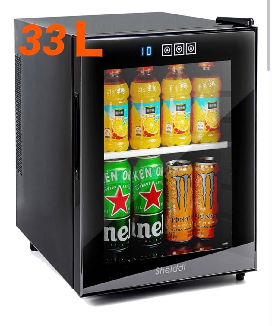 ミニ冷蔵庫 小型 33L オシャレ 静音 ペルチェ式 透明ガラスドア 右開き