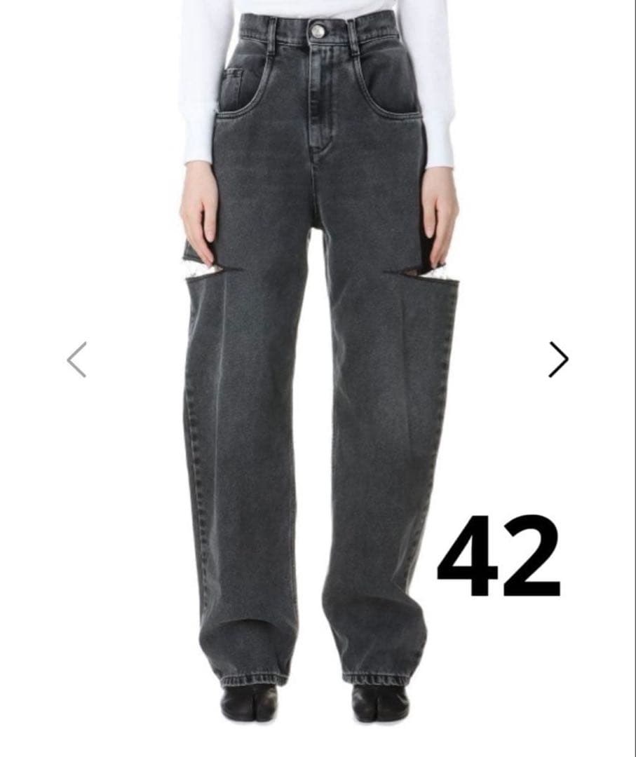 ダークグレー カットアウトデニムパンツ 42マルジェラMargiela ブラック