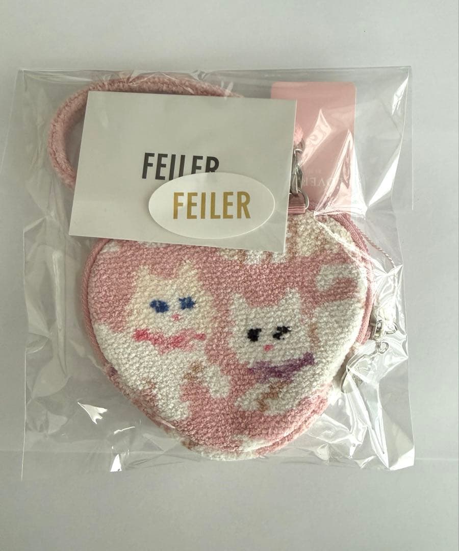 【新品未使用】フェイラー モフモフネコチャン ハート型ポーチ feiler