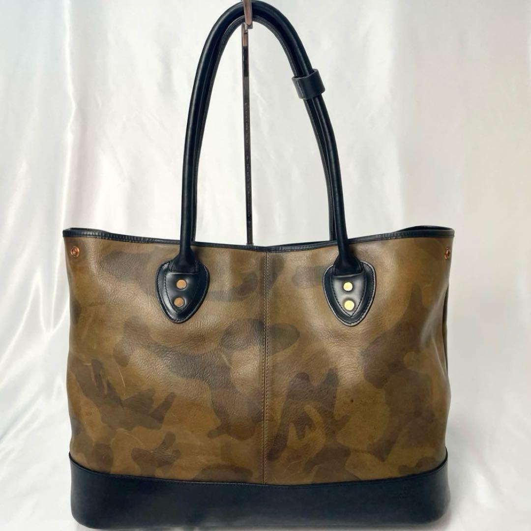 【美品 A4◎】 モブリス トートバッグ レザー カモフラ 肩掛け 自立 大容量