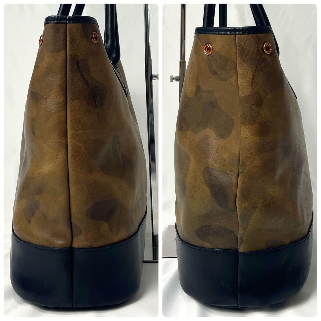 【美品 A4◎】 モブリス トートバッグ レザー カモフラ 肩掛け 自立 大容量