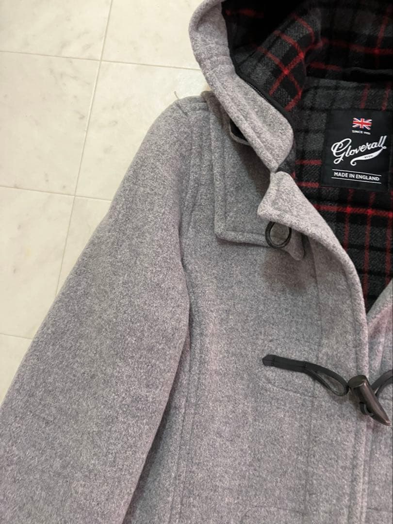 [極美品]GLOVERALLロングダッフルコート グレー(裏　赤チェック)