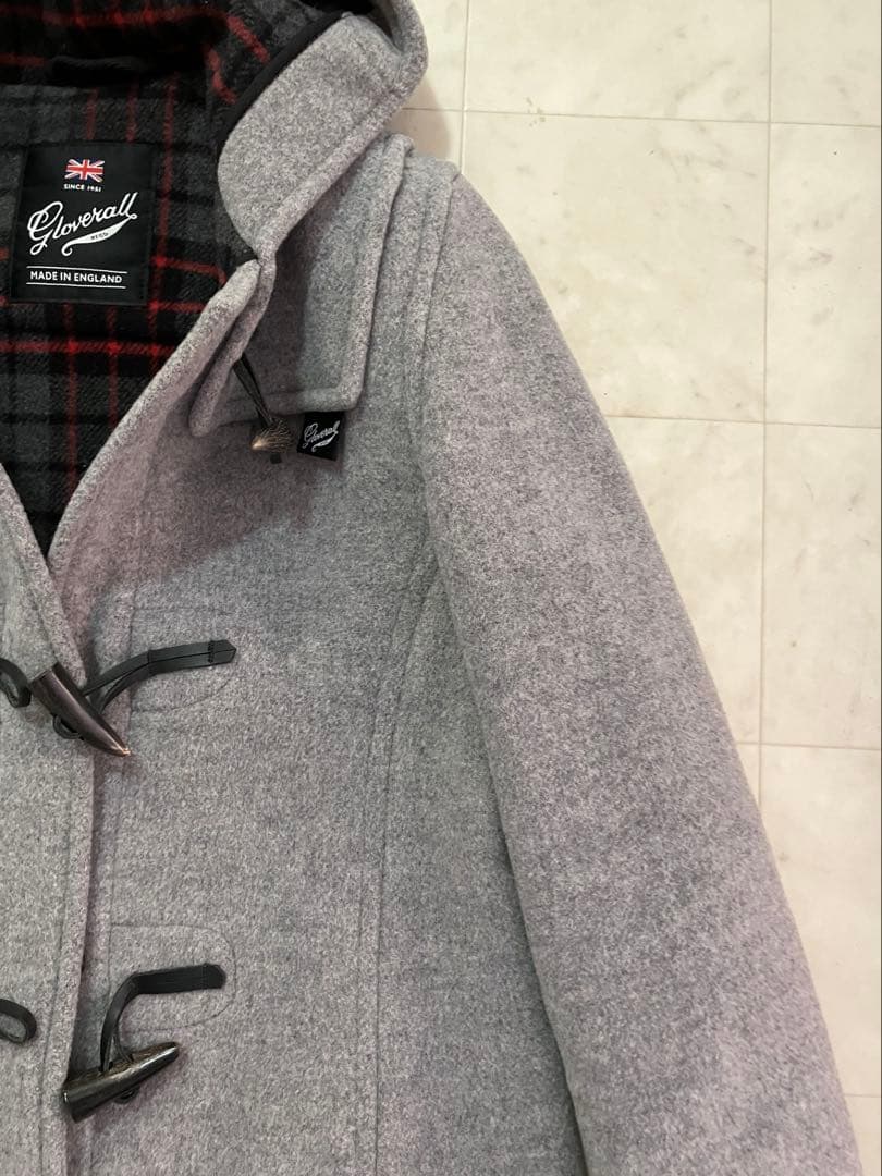 [極美品]GLOVERALLロングダッフルコート グレー(裏　赤チェック)