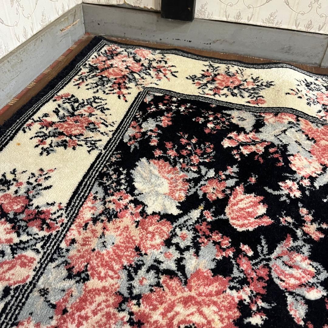 【アンティーク】昭和レトロ 花柄 絨毯 カーペット ラグマット 古道具 古民家