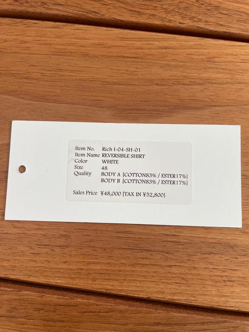 Rich i 23AW REVERSIBLE SHIRT White サイズ48