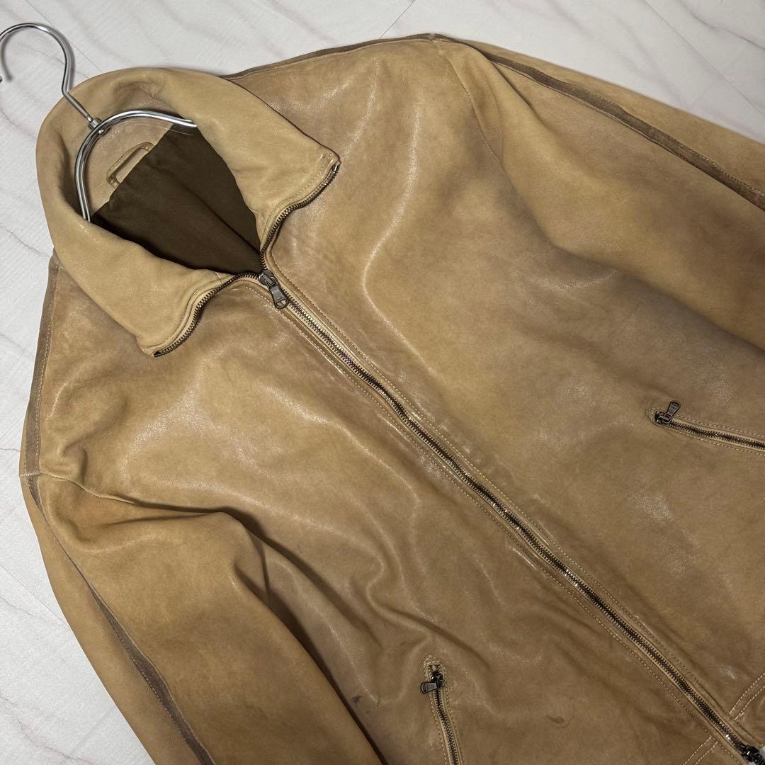GIORGIO BRATO レザー シングルライダースジャケット ベージュ M