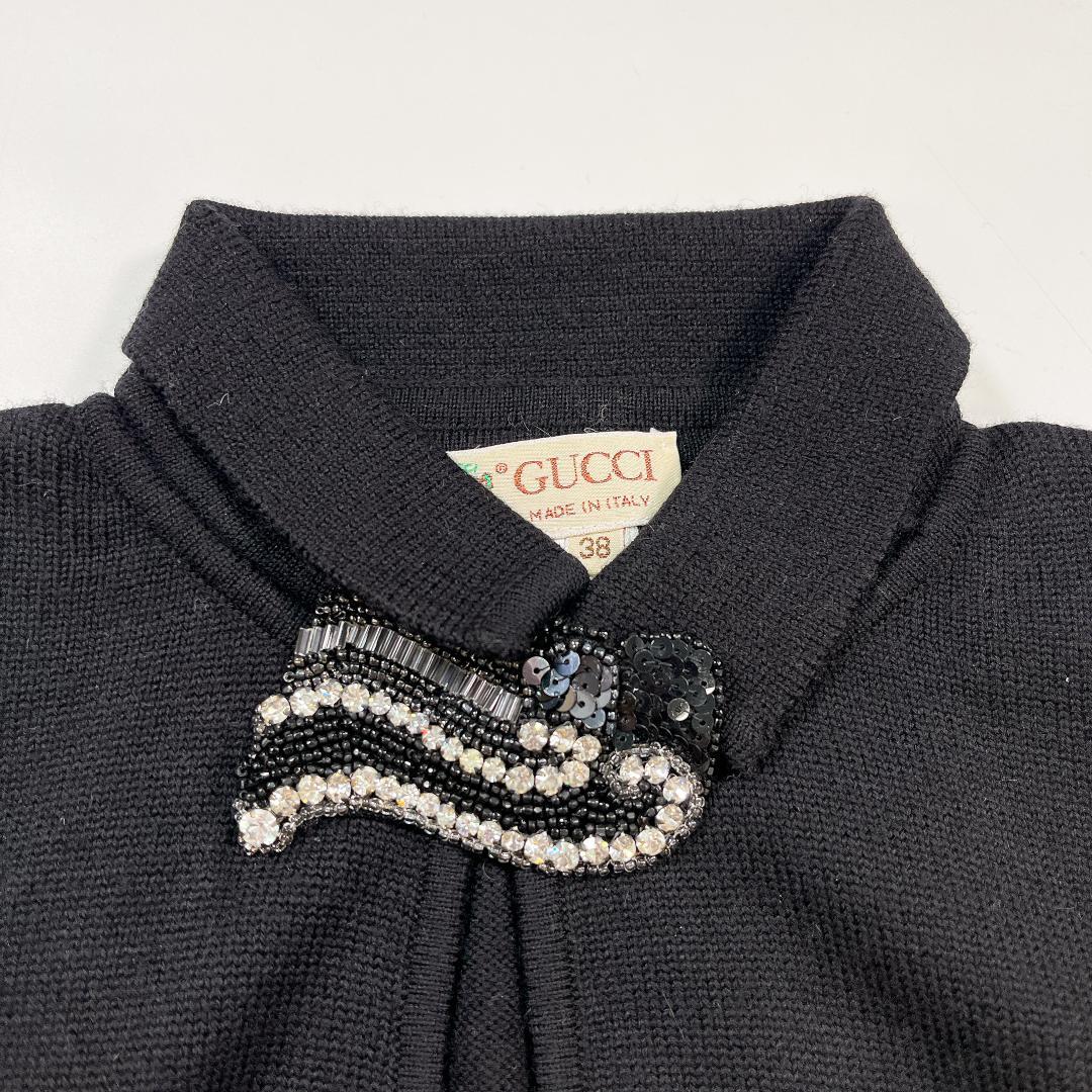 GUCCI グッチ ラインストーン カシミヤ混ウール ニット セーター 黒 38