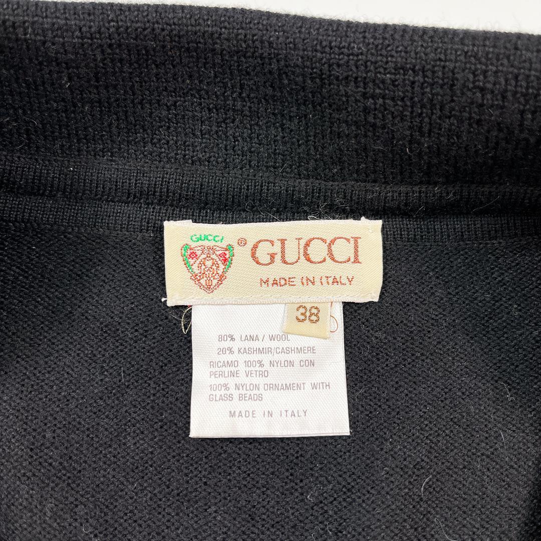 GUCCI グッチ ラインストーン カシミヤ混ウール ニット セーター 黒 38