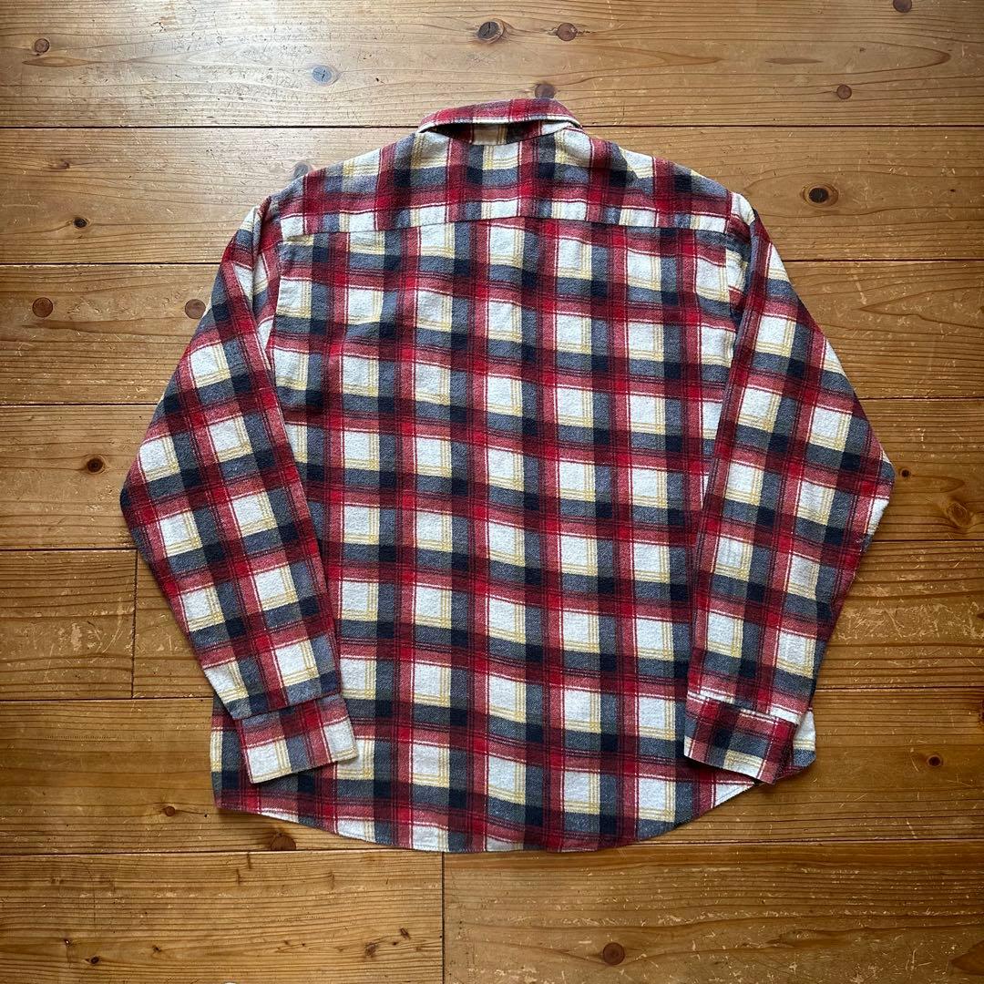 超希少 70s Sears オープンカラー プリントチェック ネルシャツ