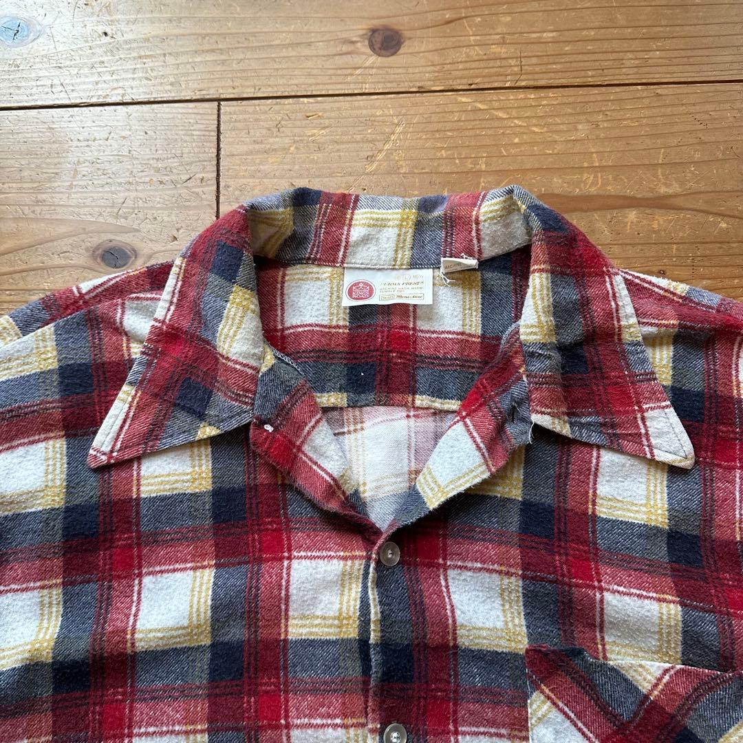 超希少 70s Sears オープンカラー プリントチェック ネルシャツ