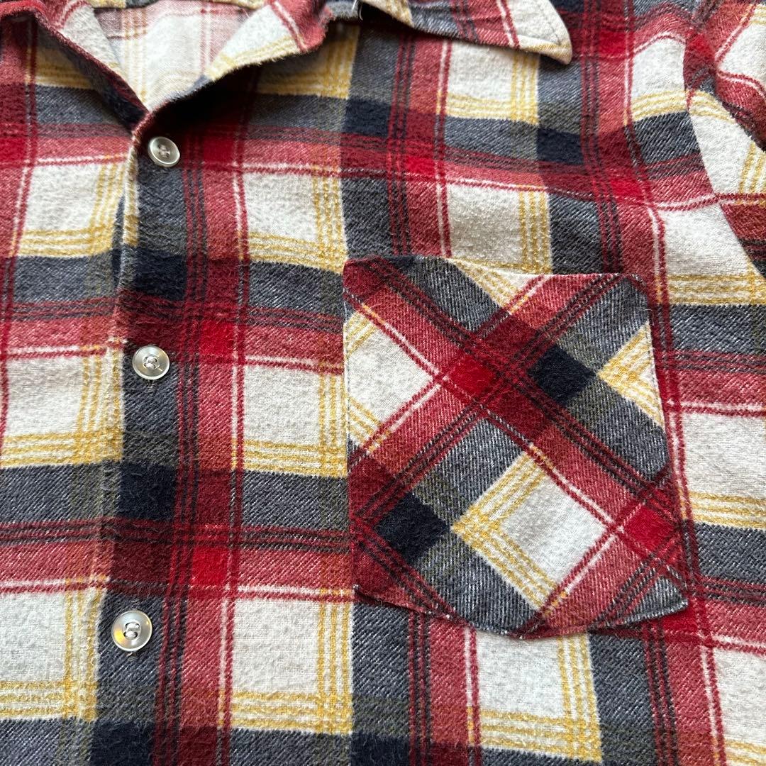 超希少 70s Sears オープンカラー プリントチェック ネルシャツ