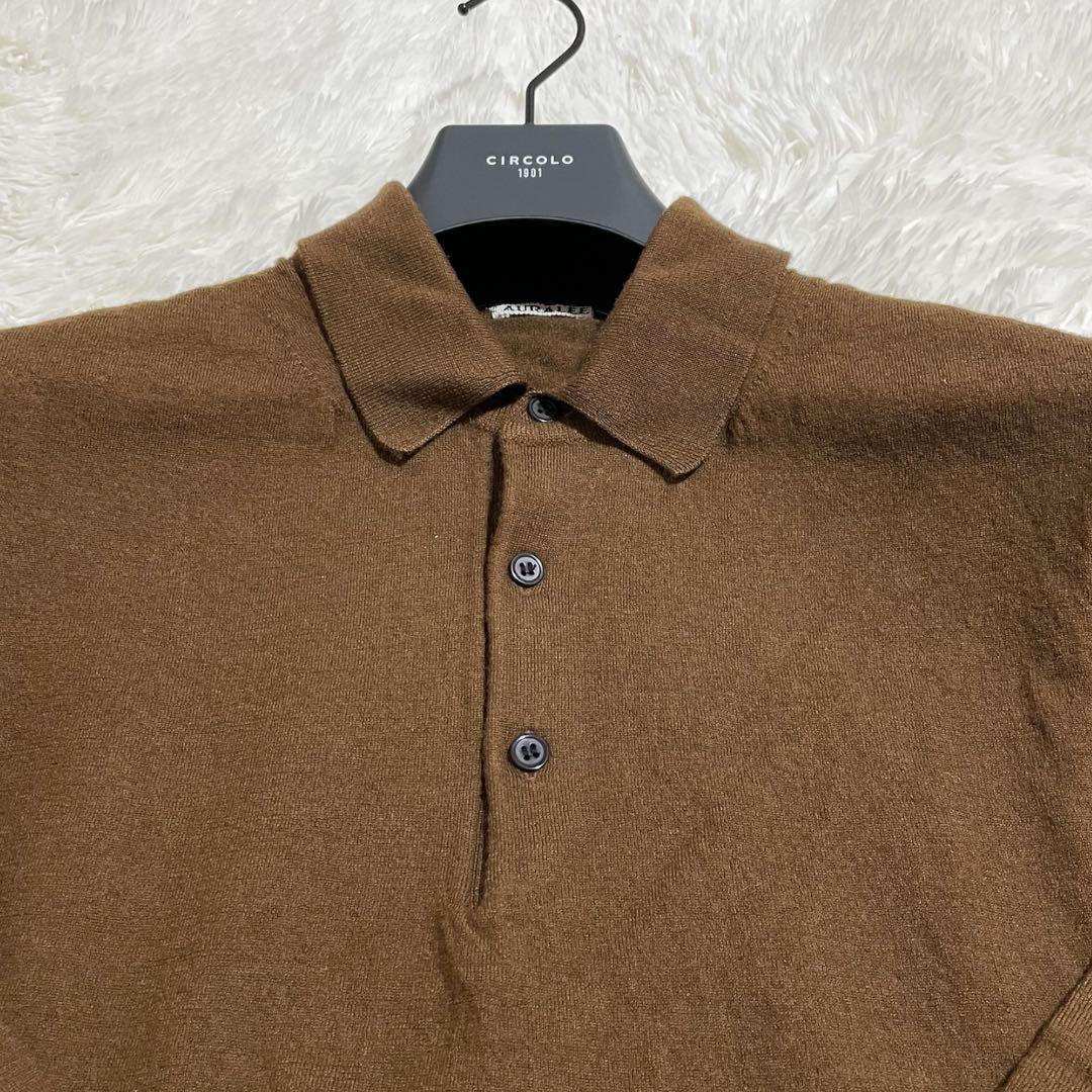 AURALEE オーラリー カシミヤ混 ニットポロ ブラウン L レディース