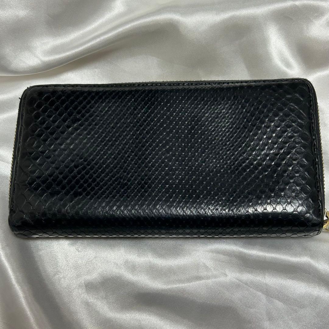 【美品】GUCCIグッチ 長財布 ラウンドファスナー パイソン 蛇革 黒 レザー