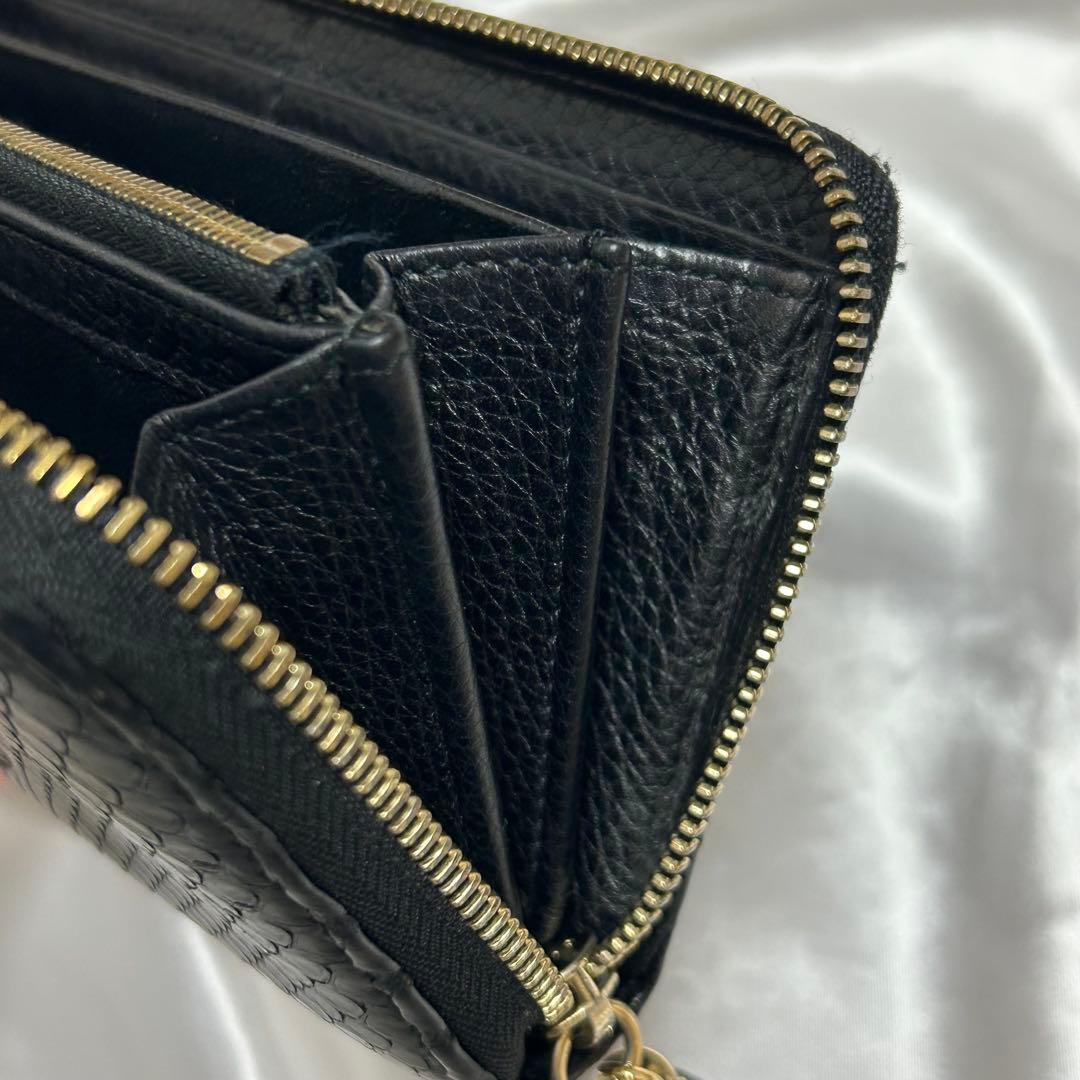 【美品】GUCCIグッチ 長財布 ラウンドファスナー パイソン 蛇革 黒 レザー