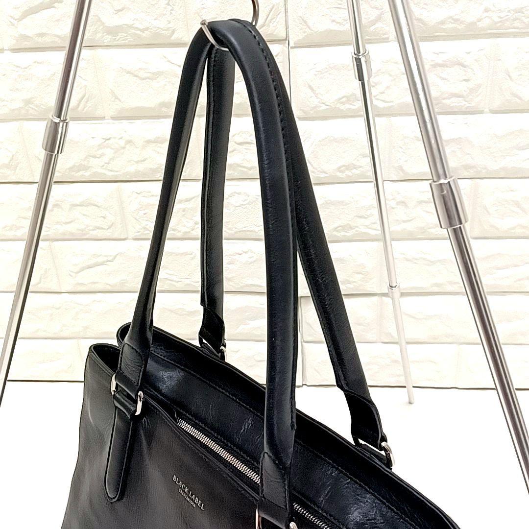 A4可★ブラックレーベル クレストブリッジ　シボ革レザー　トートバッグ　ブラック