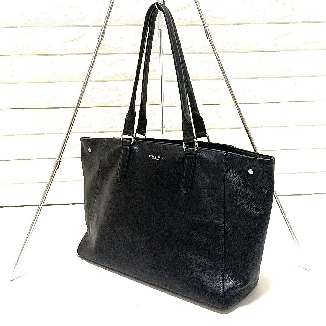 A4可★ブラックレーベル クレストブリッジ　シボ革レザー　トートバッグ　ブラック
