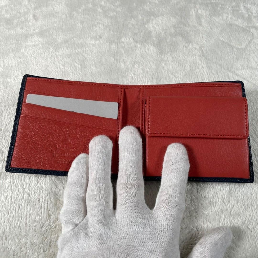 新品 ヴィヴィアンウエストウッド 二つ折り財布 レザー ネイビー オレンジ