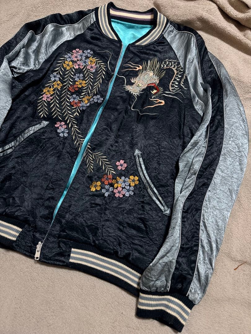 美品 ２面用 TK 龍 桜 日本限定 スカジャン vintage レーヨン