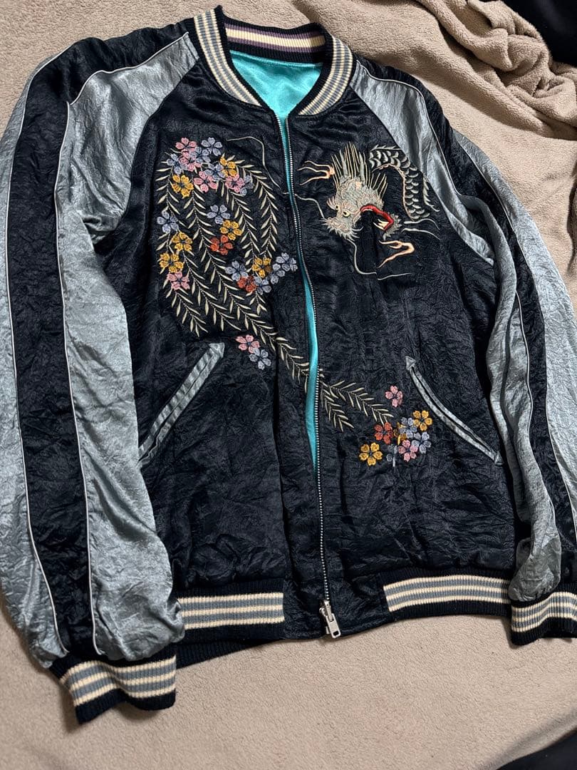 美品 ２面用 TK 龍 桜 日本限定 スカジャン vintage レーヨン