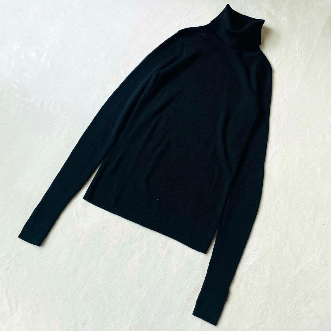 Deuxime Classe ブラック ribタートルネックセーター 黒　指抜き