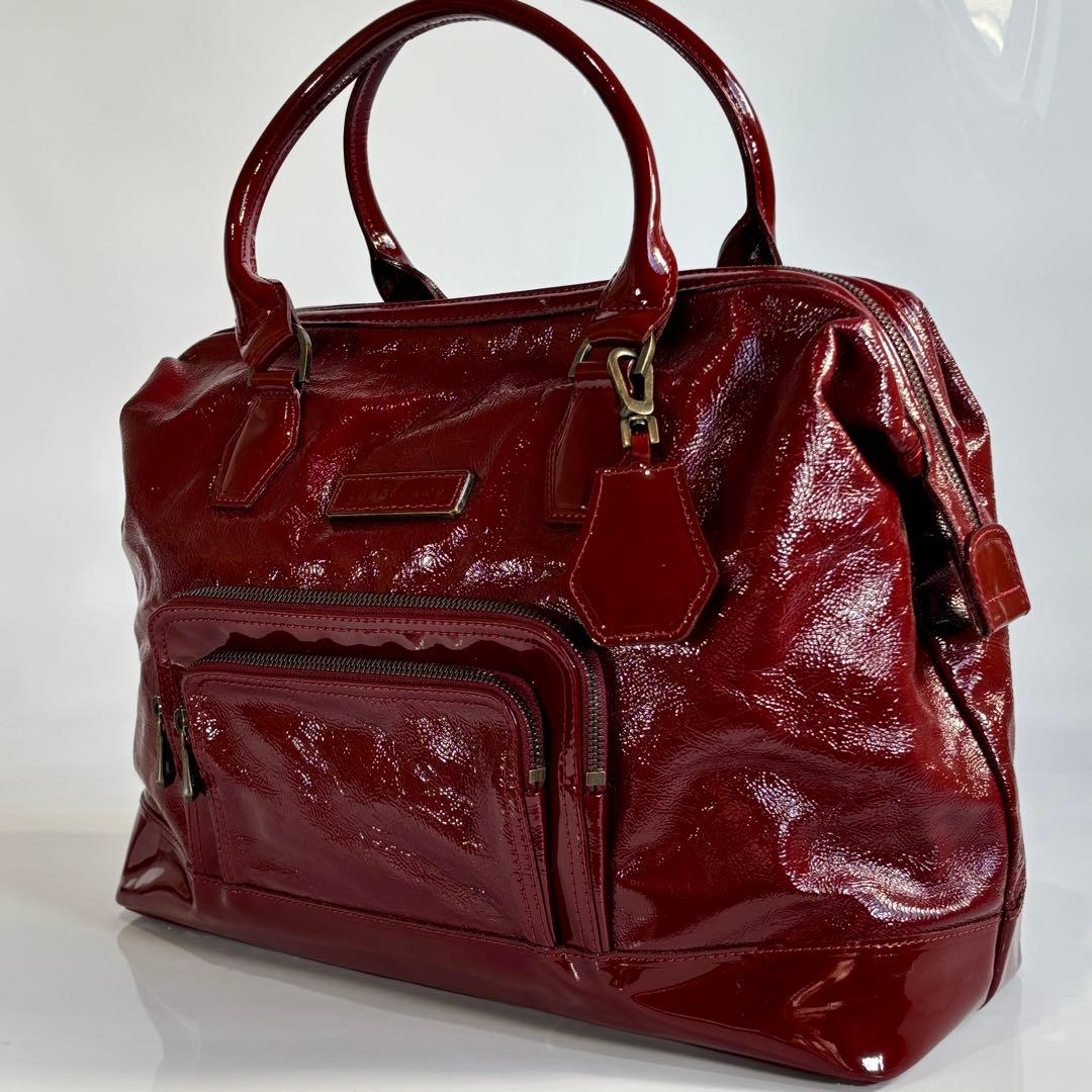 極美品 ロンシャン レジェンド パテントレザー ドクターバッグ ハンドバッグ 赤