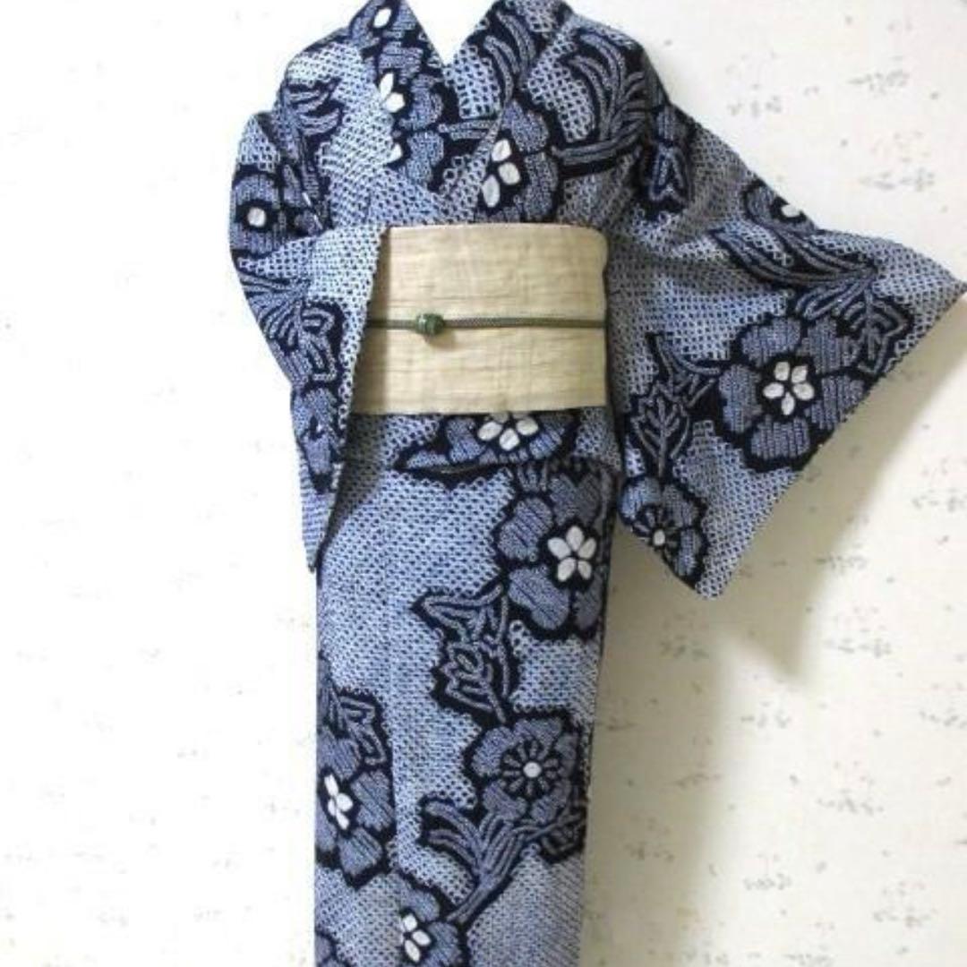 浴衣・有松絞り・レディース・木綿・花柄・紺と白・バチ衿
