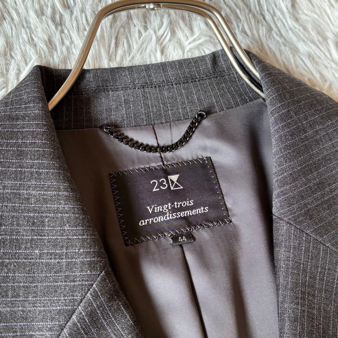 23区 44 XL オンワード樫山 ゆったり パンツスーツ グレー ストライプ