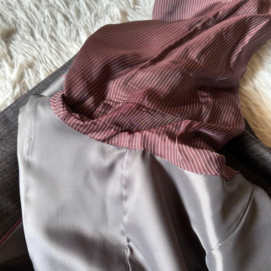 23区 44 XL オンワード樫山 ゆったり パンツスーツ グレー ストライプ