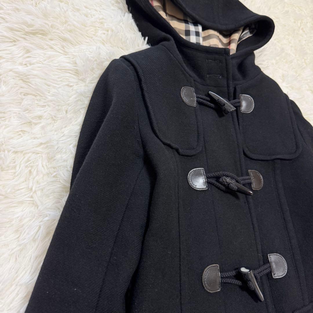 バーバリーブルーレーベル ダッフルコート アンゴラ混 ノバチェック フード付き