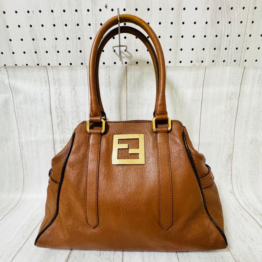 美品✨FENDI フェンディ レザートート ゴールド金具 ブラウン