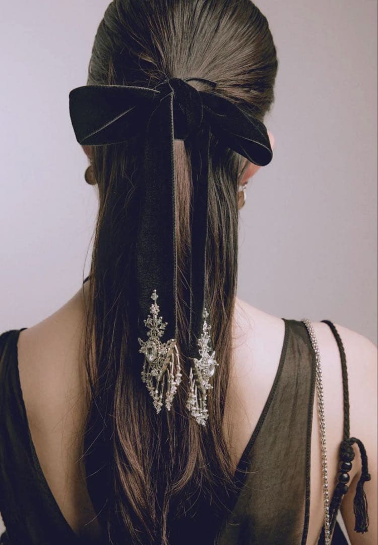 ヘアアクセサリー tanakadaisuke velvet long ribbon Black